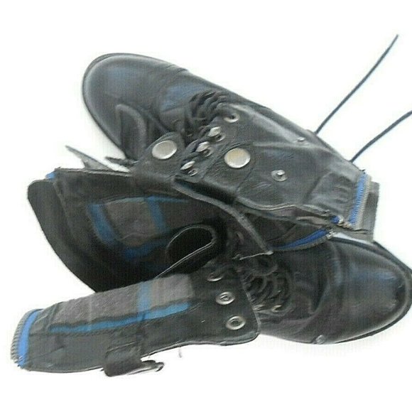 Cathy Jean Black Combat Boots Plaid Lining Fold Down Snap Zipper Womens Size 5 - Picture 9 of 11